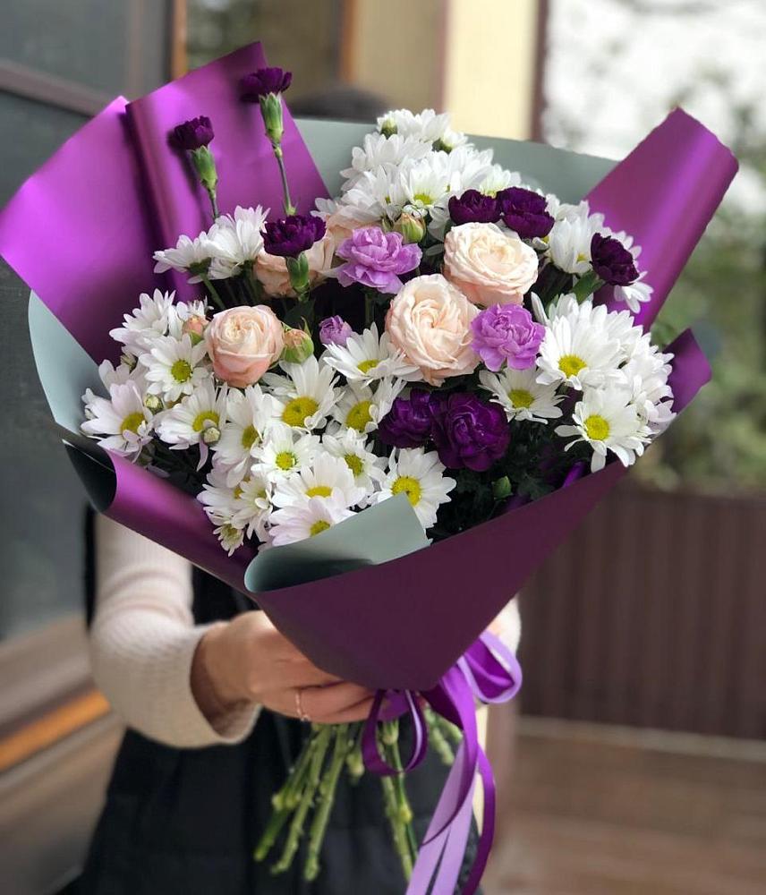 Букет цветов из: Хризантемы, Гвоздики и Розы в Подлесном