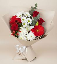 Букет цветов из:  Розы, Хризантемы, Герберы и Лилии #REPLACE_PRED# Подлесном