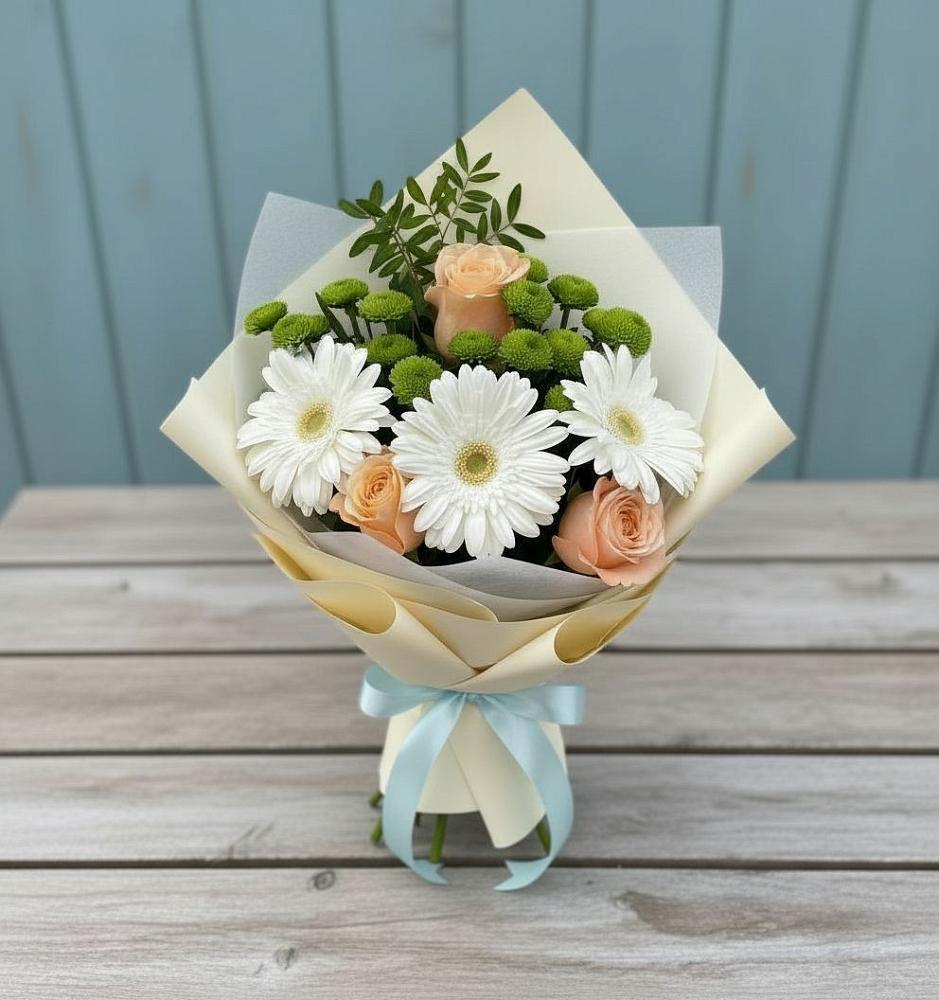 Букет цветов из: Герберы, Розы и Хризантемы в Подлесном