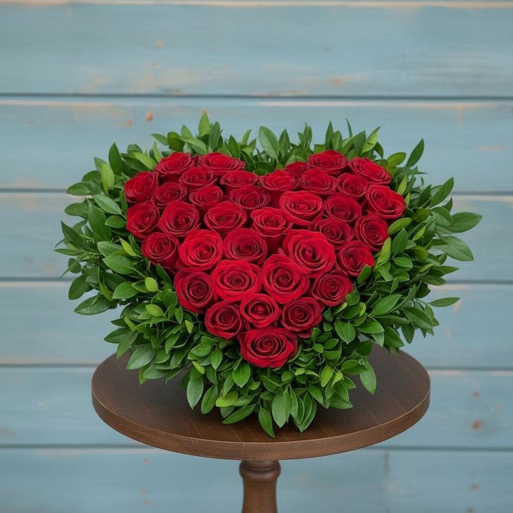 Цветочная композиция из Розы в виде сердца в Подлесном