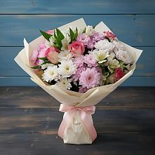 Букет цветов из:  Хризантемы, Альстромерии и Розы в Подлесном