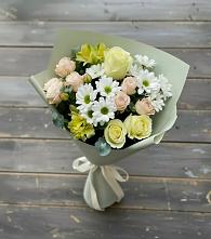 Букет цветов из:  Альстромерии, Розы и Хризантемы в Подлесном