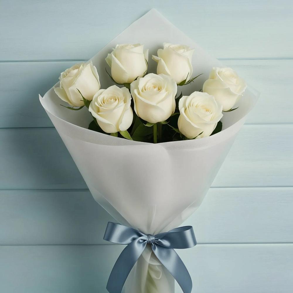 Букет 7 Белых роз Эдлесс Лав в Подлесном